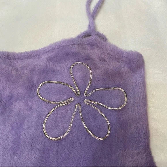 New! For Love And Lemons Finley Purple rhinestone fur Mini Dress 2615 - Picture 10 of 16